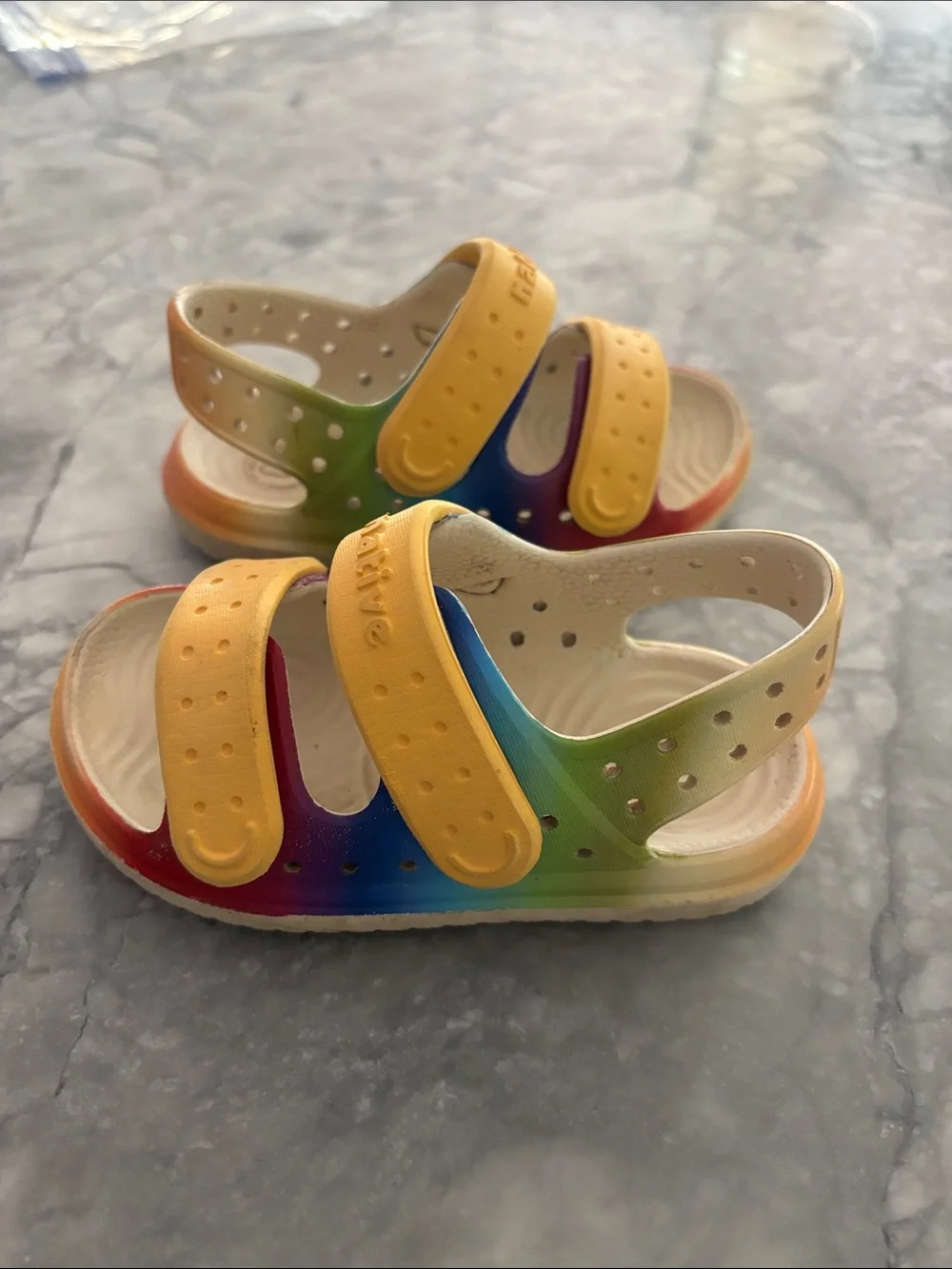 Native Rainbow Sandals with Yellow Straps